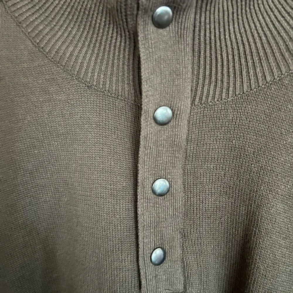 Tasso Elba olive green-brown long sleeved‎ zip and snap neck sweater size XL